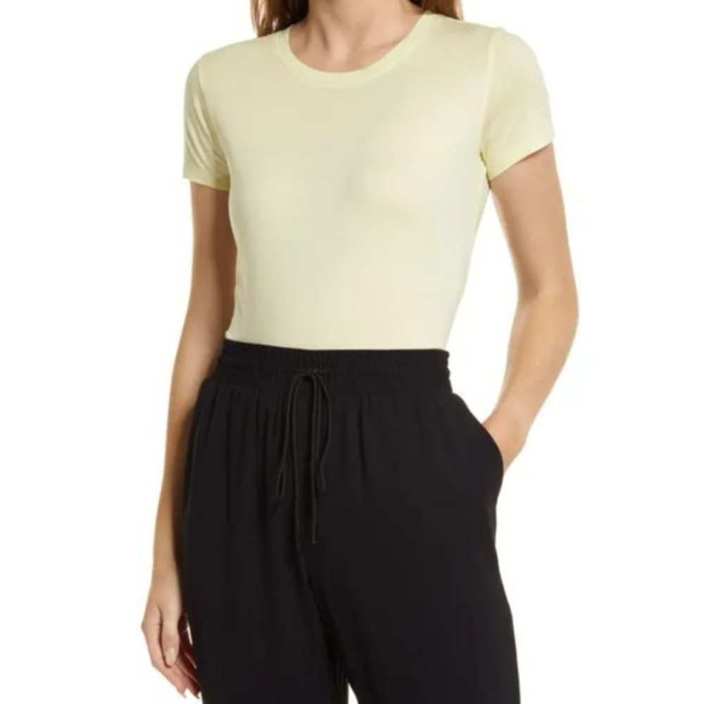 NWT HALOGEN Short Sleeve‎ Crewneck Tee in Green Wheat (L)